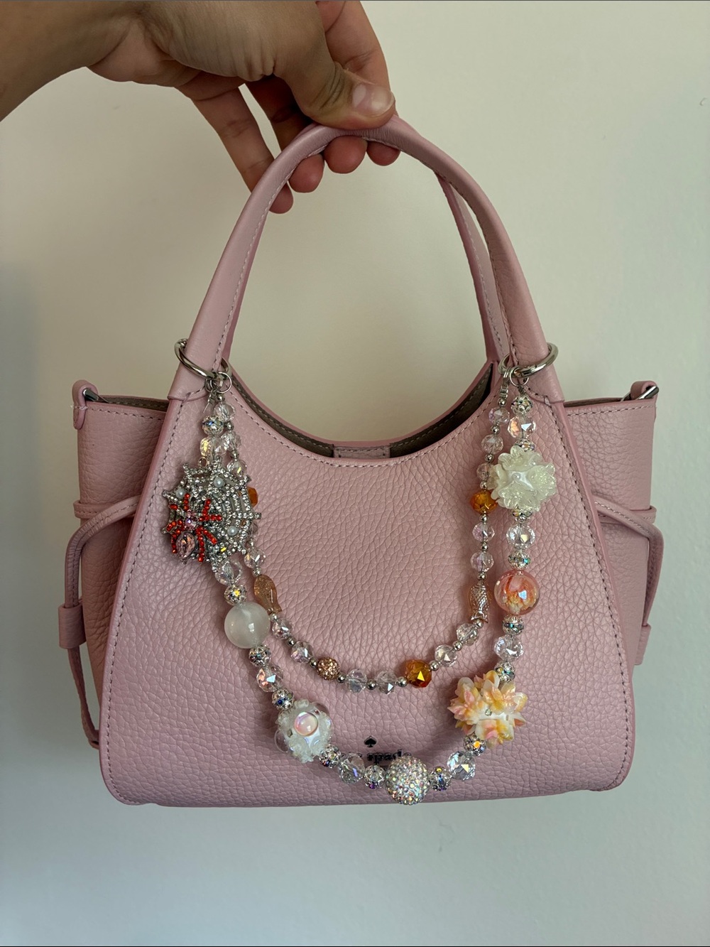 Pink Crystal Spiderweb Charm Beaded Keychain Bag Chain